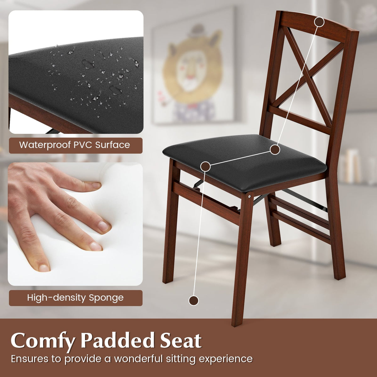 Upholstered High Back Wooden Dining Chair Set of 2-Brown