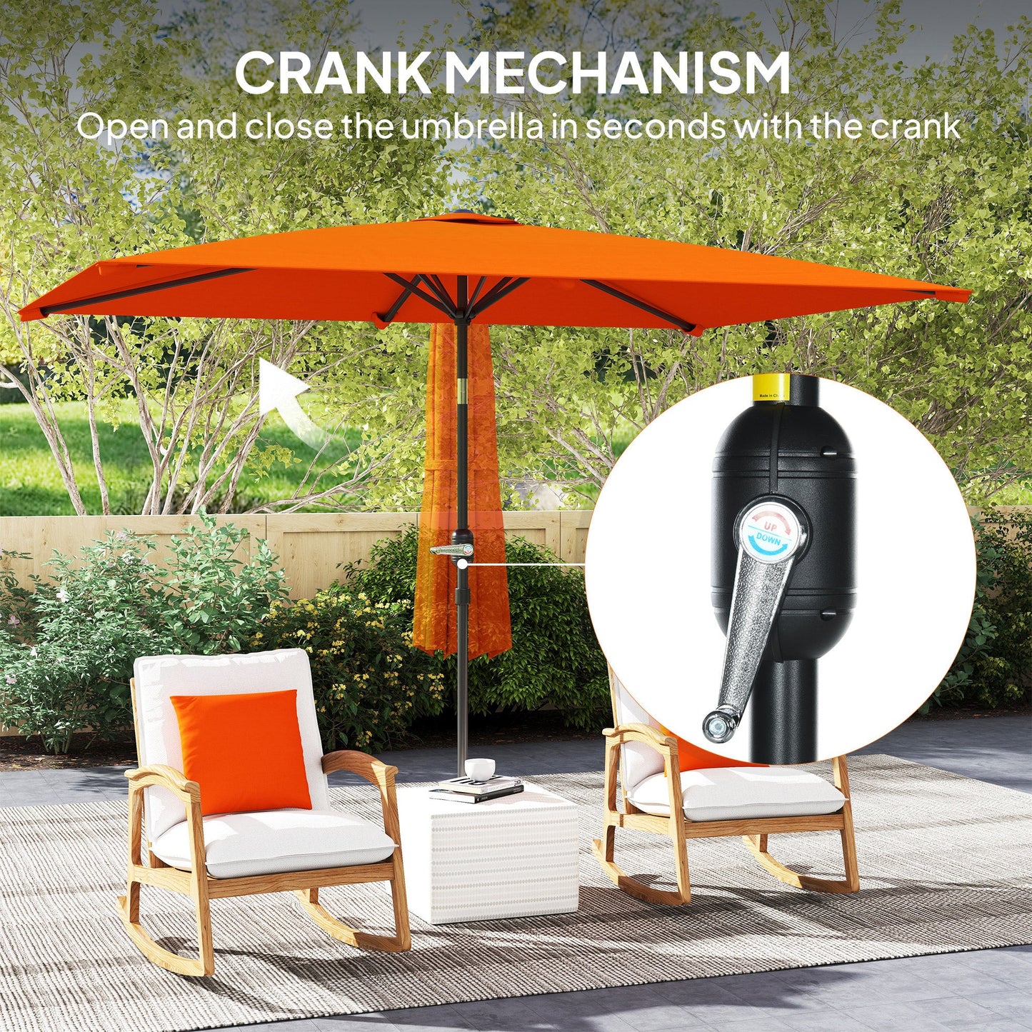 Outsunny 3x2m Patio Parasol ogrodowy Baldachim z aluminiową korbą odchylaną Prostokątny osłona przeciwsłoneczna Stal, pomarańczowy
