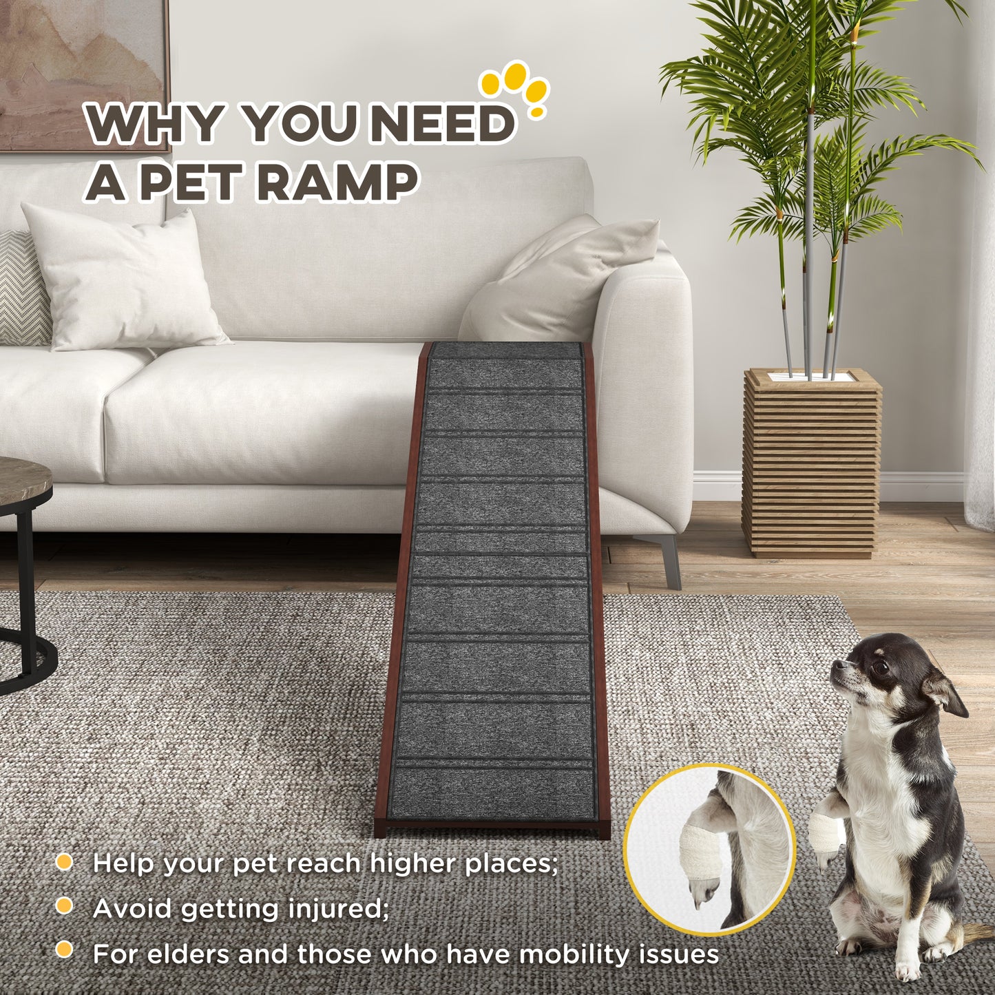 PawHut Pet Ramp dla psów i kotów, antypoślizgowa platforma dywanowa - brązowa i szara