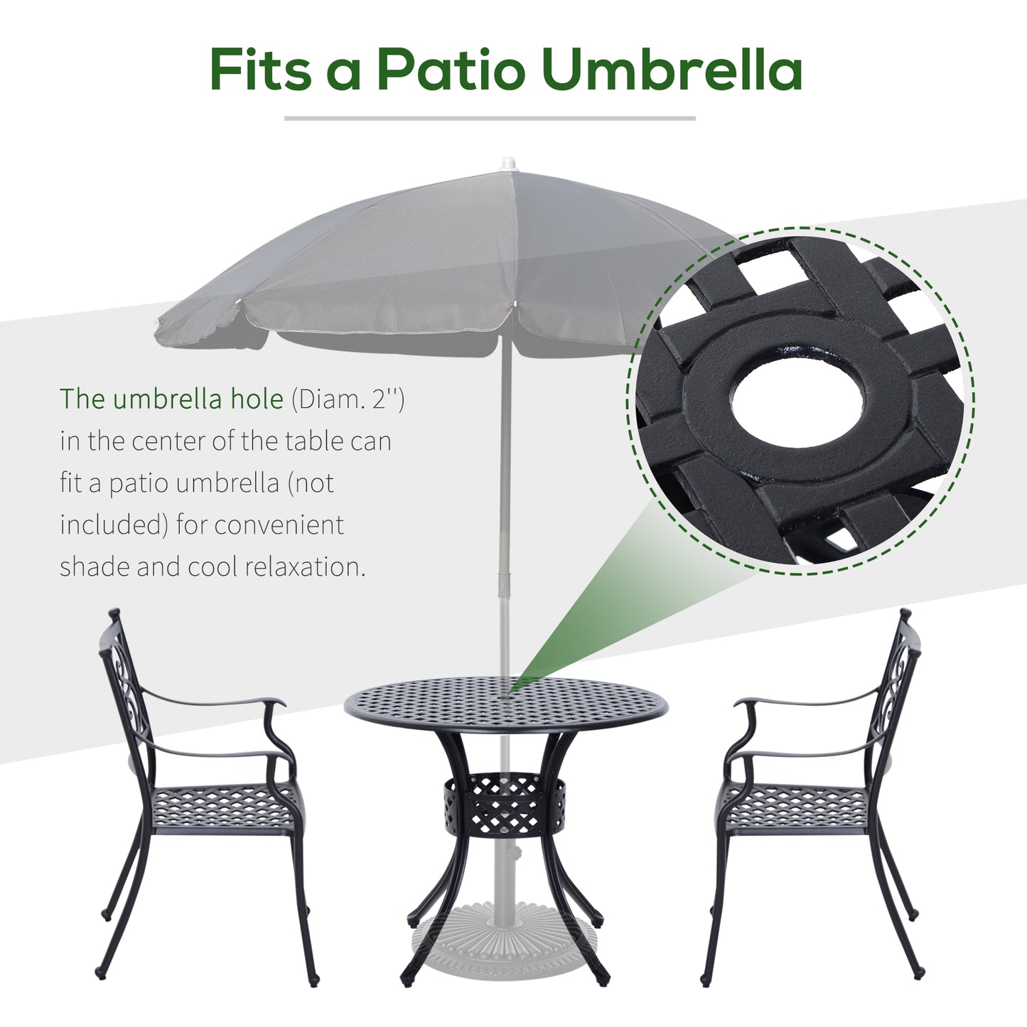 Outsunny 85cm okrągły stół ogrodowy z otworem na parasol, aluminiowy motyw kratki, stół jadalny na zewnątrz do ogrodu na patio, czarny