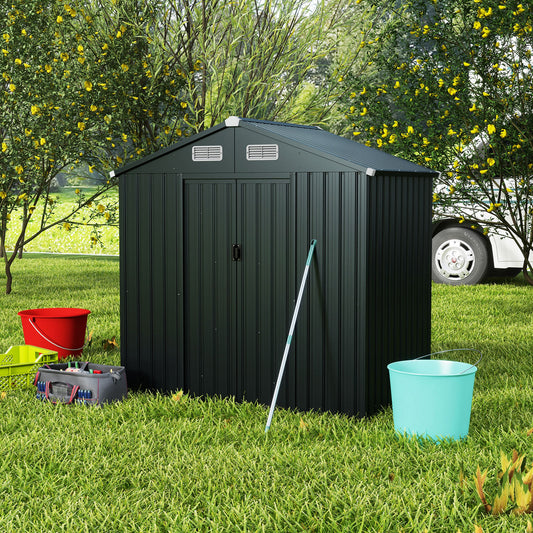 Utility Tool House Garden Storage Shed with Sloping Roof and Air Vents-Grey