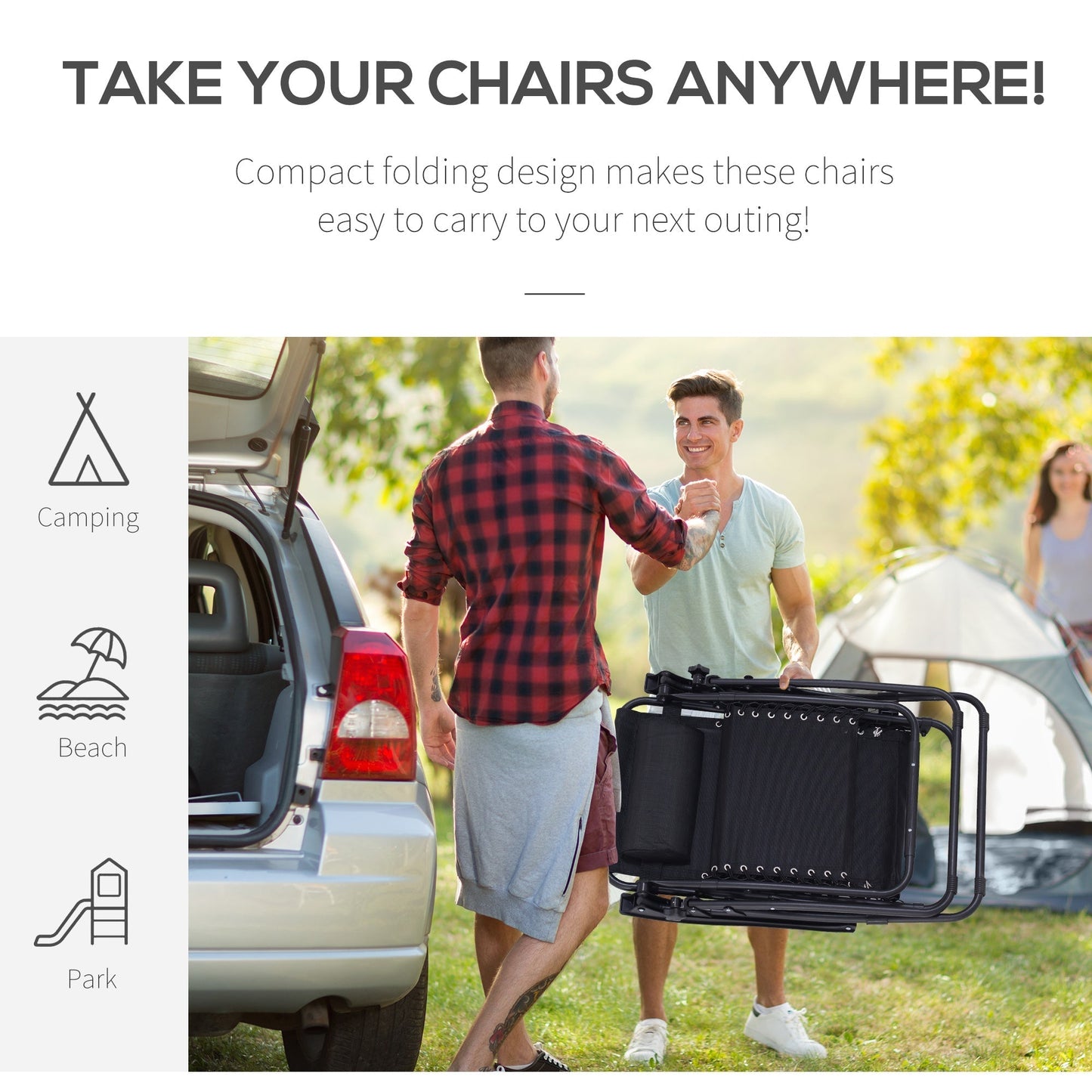 Outsunny Folding Zero Gravity Chairs, 3 Pieces Adjustable Sun Lounger and Table Set with Cup Holder and Headrest, Patio Bistro Set with Reclining Garden Chairs for Outdoor, Black