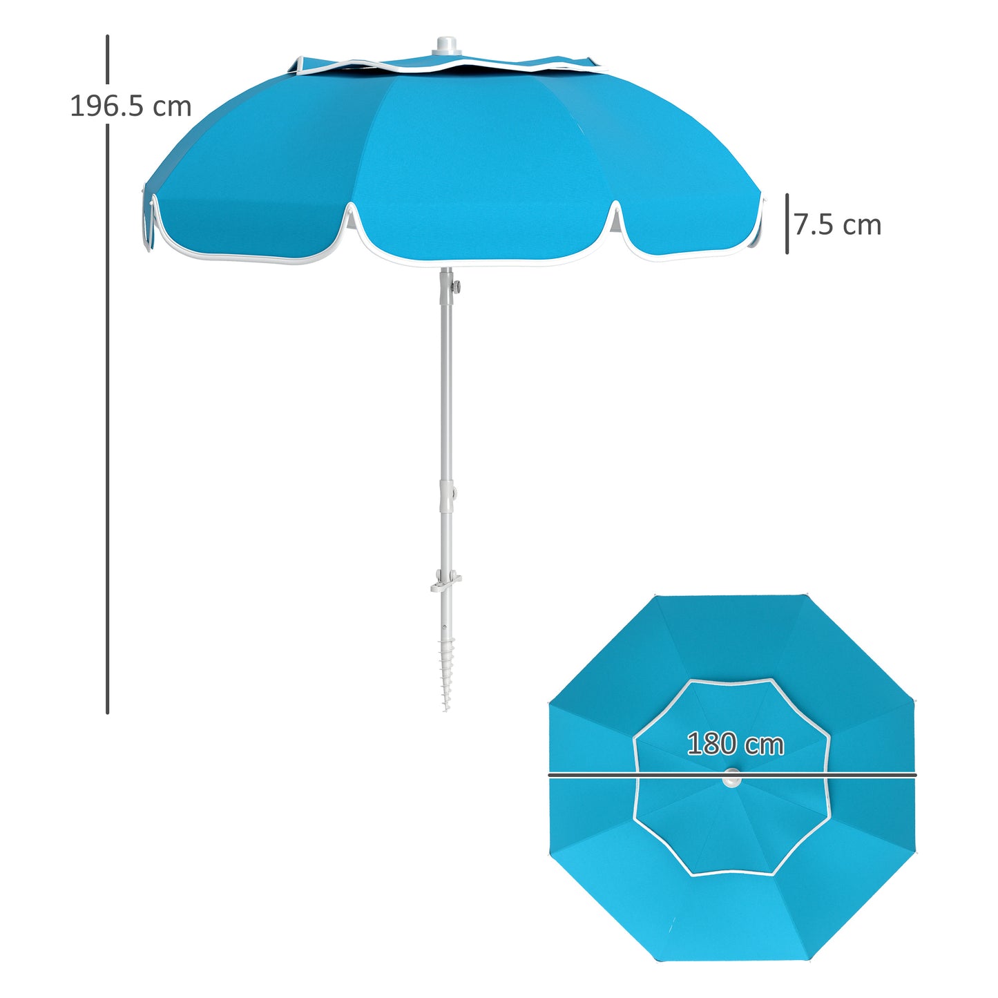 Outsunny Parasol plażowy przenośny z kotwicą piaskową, torba transportowa, regulowana wysokość i nachylenie, ochrona UV UPF50+, niebieski