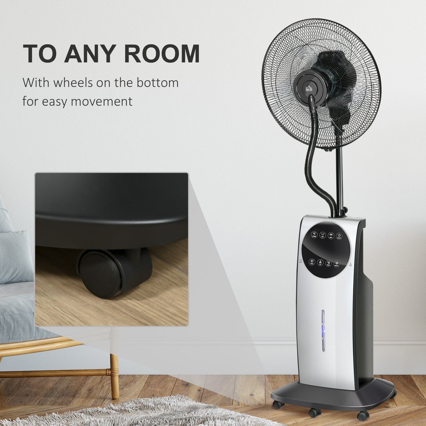 HOMCOM 16" wentylator stojący z rozpylaczem mgiełki wodnej, nawilżający wentylator mgiełkowy, wentylator stojący z 3 prędkościami, zbiornikiem na wodę 3,1 l, timerem i elektrycznym urządzeniem odstraszającym komary, czarny