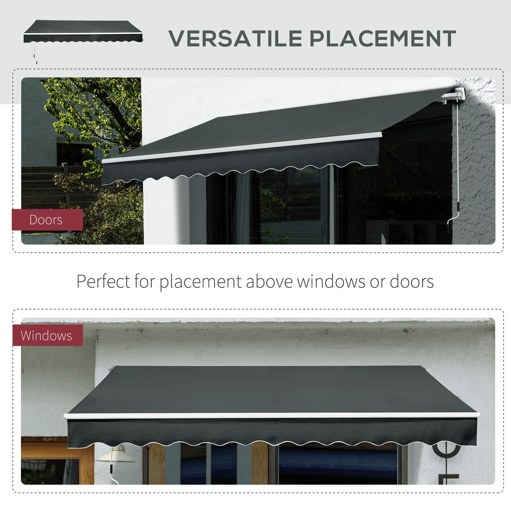 Outsunny Manual Awning Canopy Retractable Sun Shade Shelter in Grey, image 5