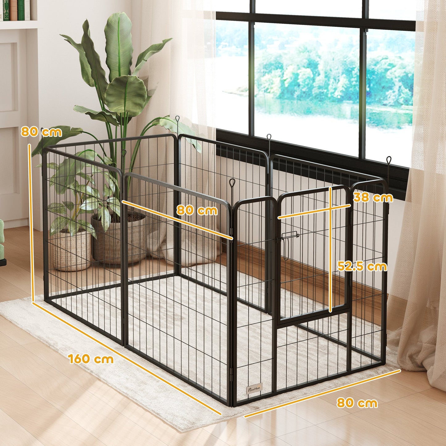 PawHut 6 Panels Dog Playpen, przenośny, odłączany kojec dla szczeniąt z drzwiczkami, dla średnich psów, 80 cm wysokości, czarny