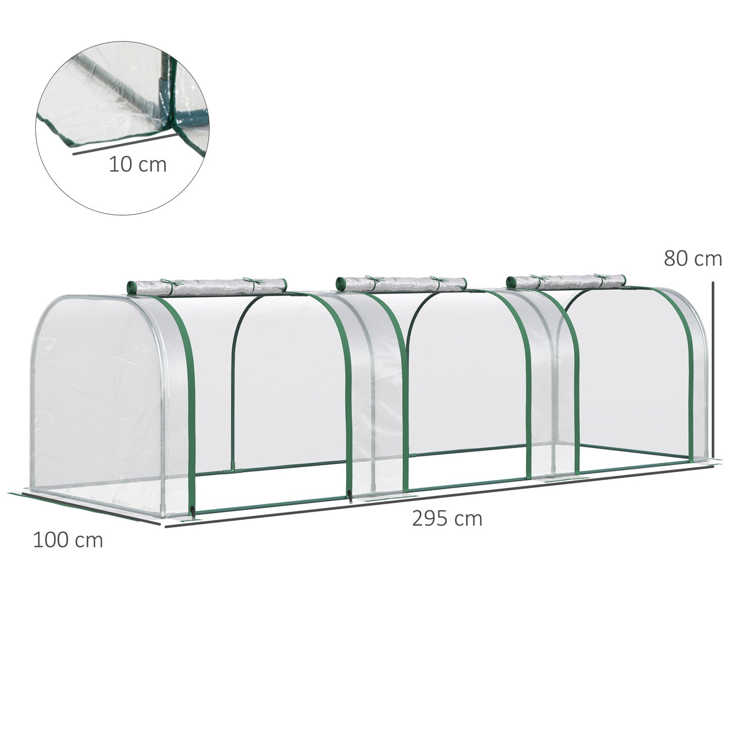Outsunny PVC Tunnel Green Grow House Stalowa rama do ogrodu na podwórko z drzwiami na suwak 295x100x80 cm, przezroczysty