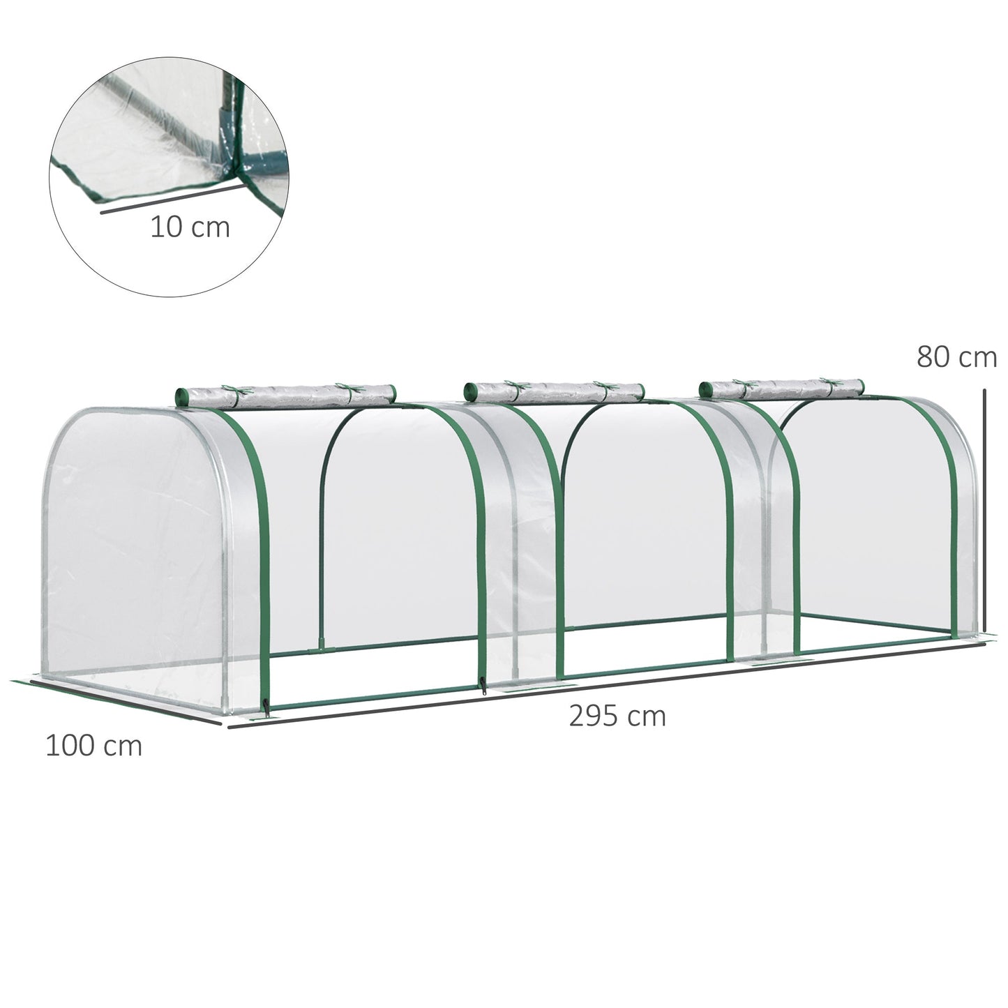 Outsunny PVC Tunnel Green Grow House Stalowa rama do ogrodu na podwórko z drzwiami na suwak 295x100x80 cm, przezroczysty