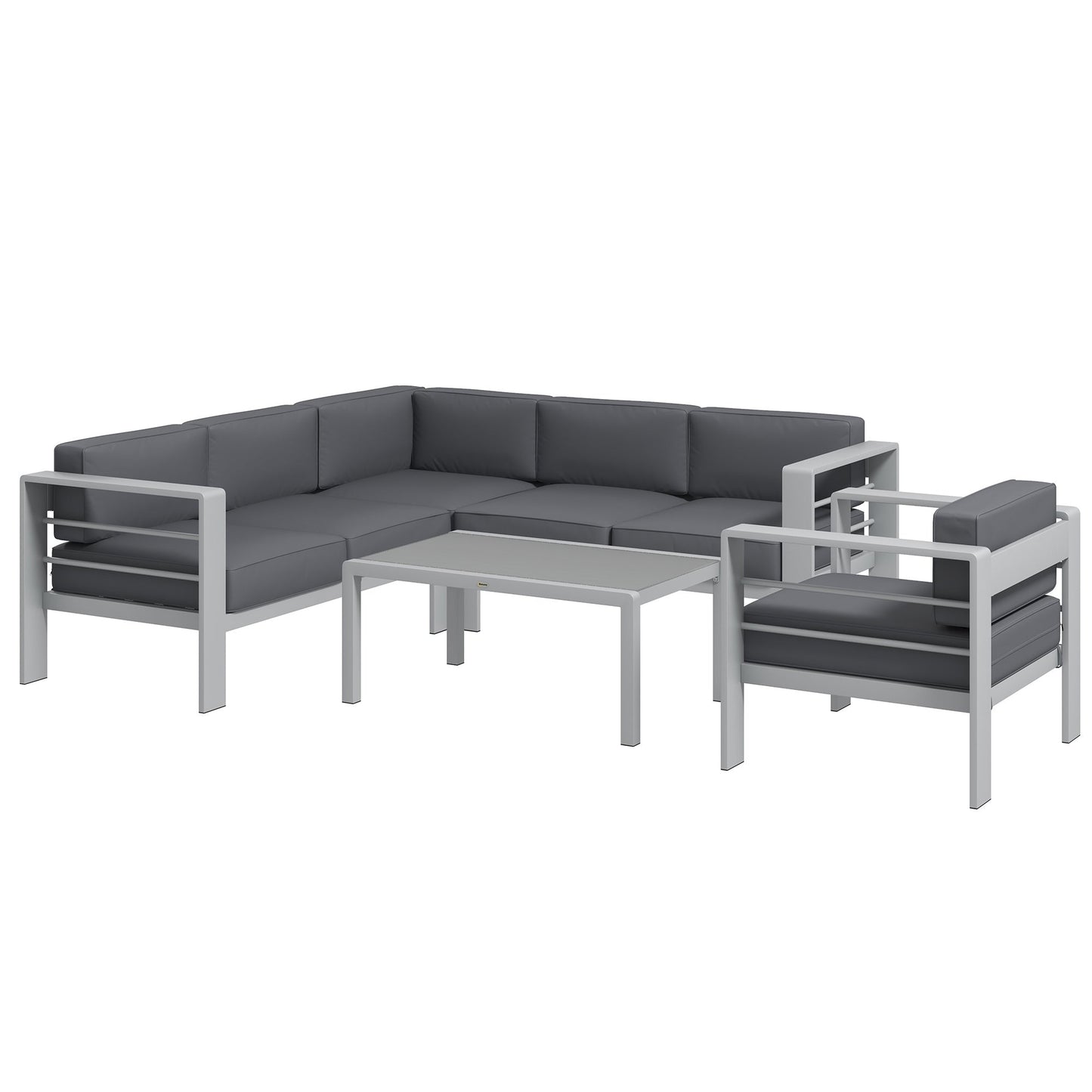 Outsunny Pięcioczęściowy aluminiowy zestaw ogrodowy z sofą i szklanym blatem - szary