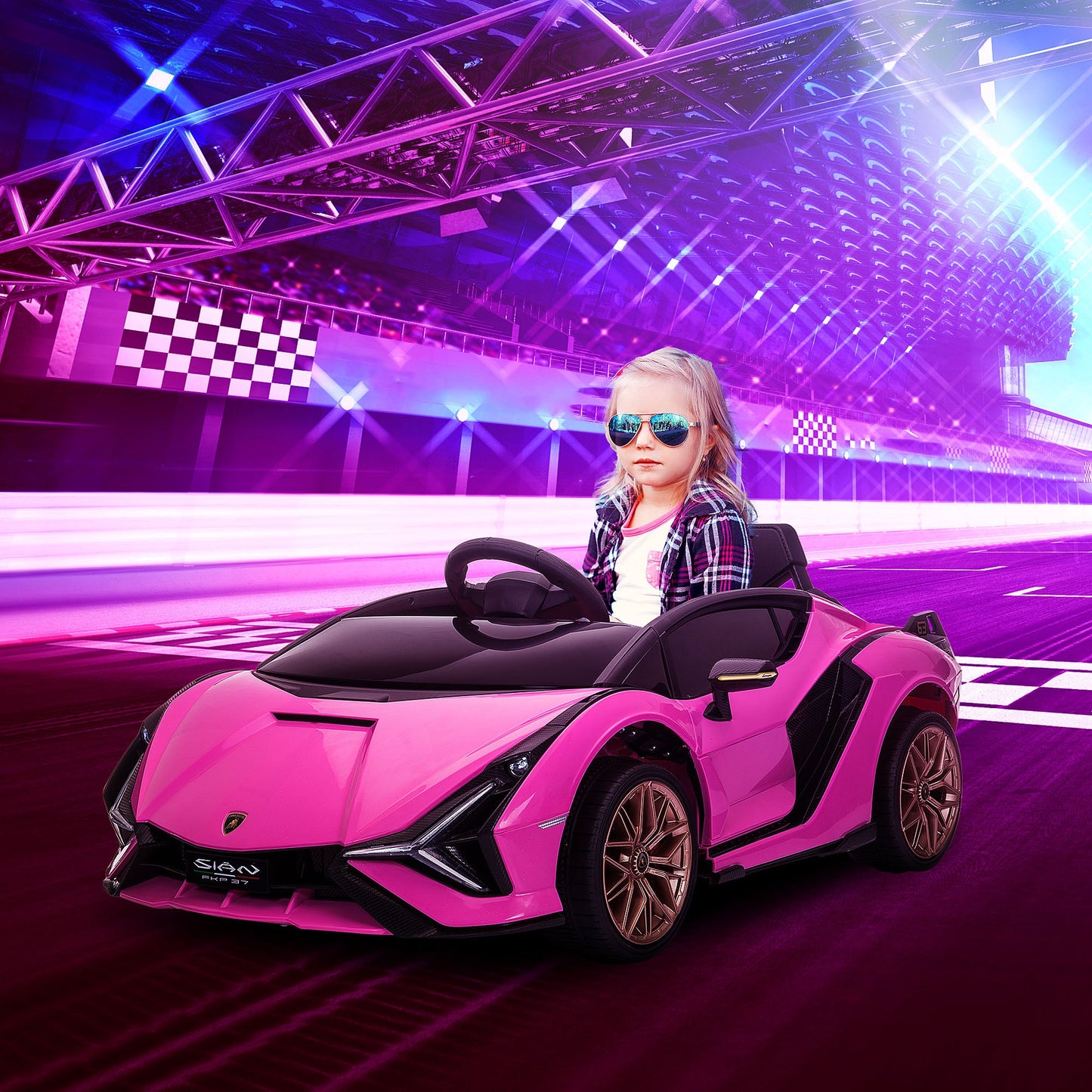 HOMCOM Lamborghini Sian Licencjonowany 12V Elektryczny Samochód Dziecięcy Do Jazdy 2 Silniki Zabawka Samochodzik Z Pilotem Muzyka Światła MP3 dla 3-5 Lat Różowy