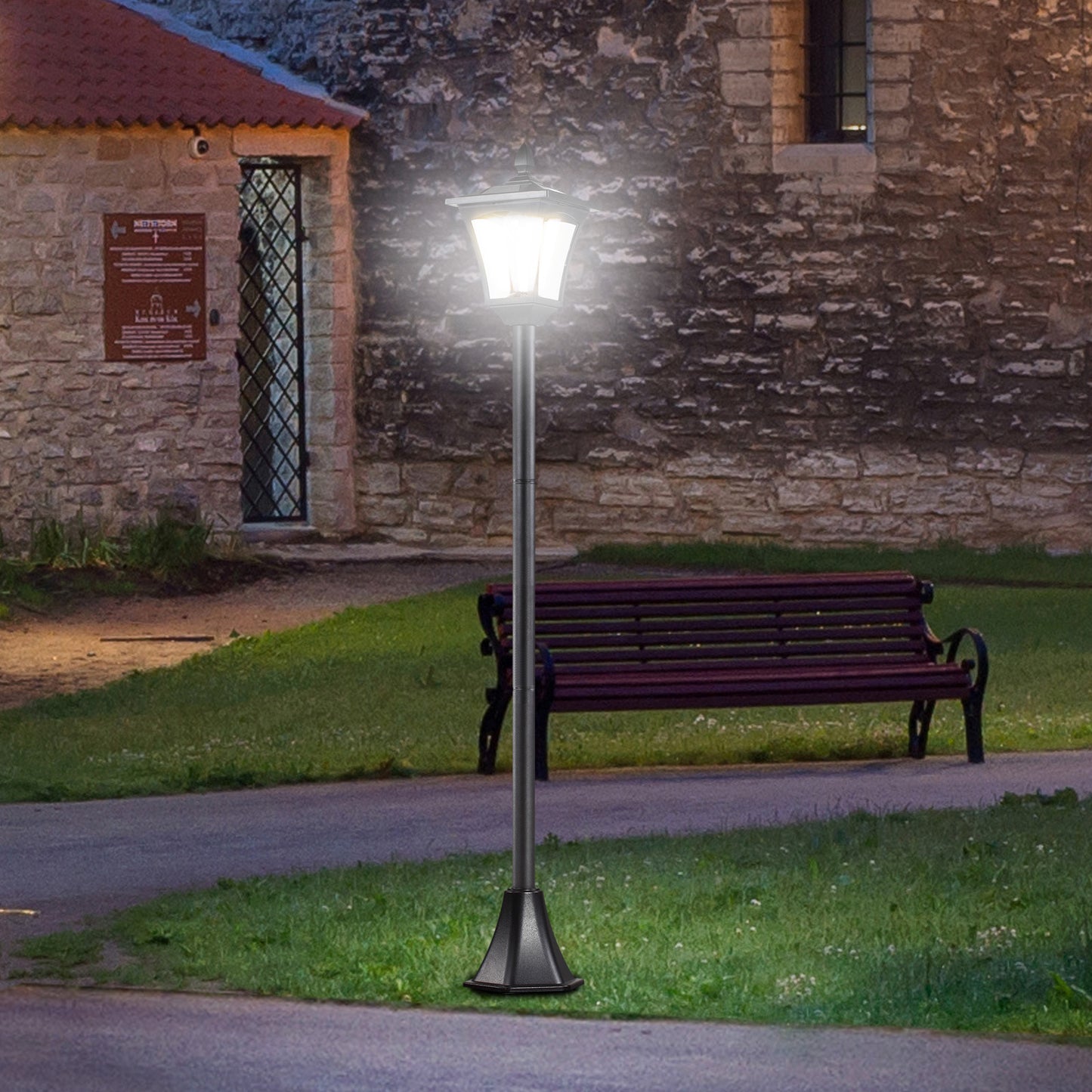 Outsunny Outdoor Garden Solar Post Lamp Sensor Dimmable LED Lantern Bollard Pathway 1.6M Tall – Czarny