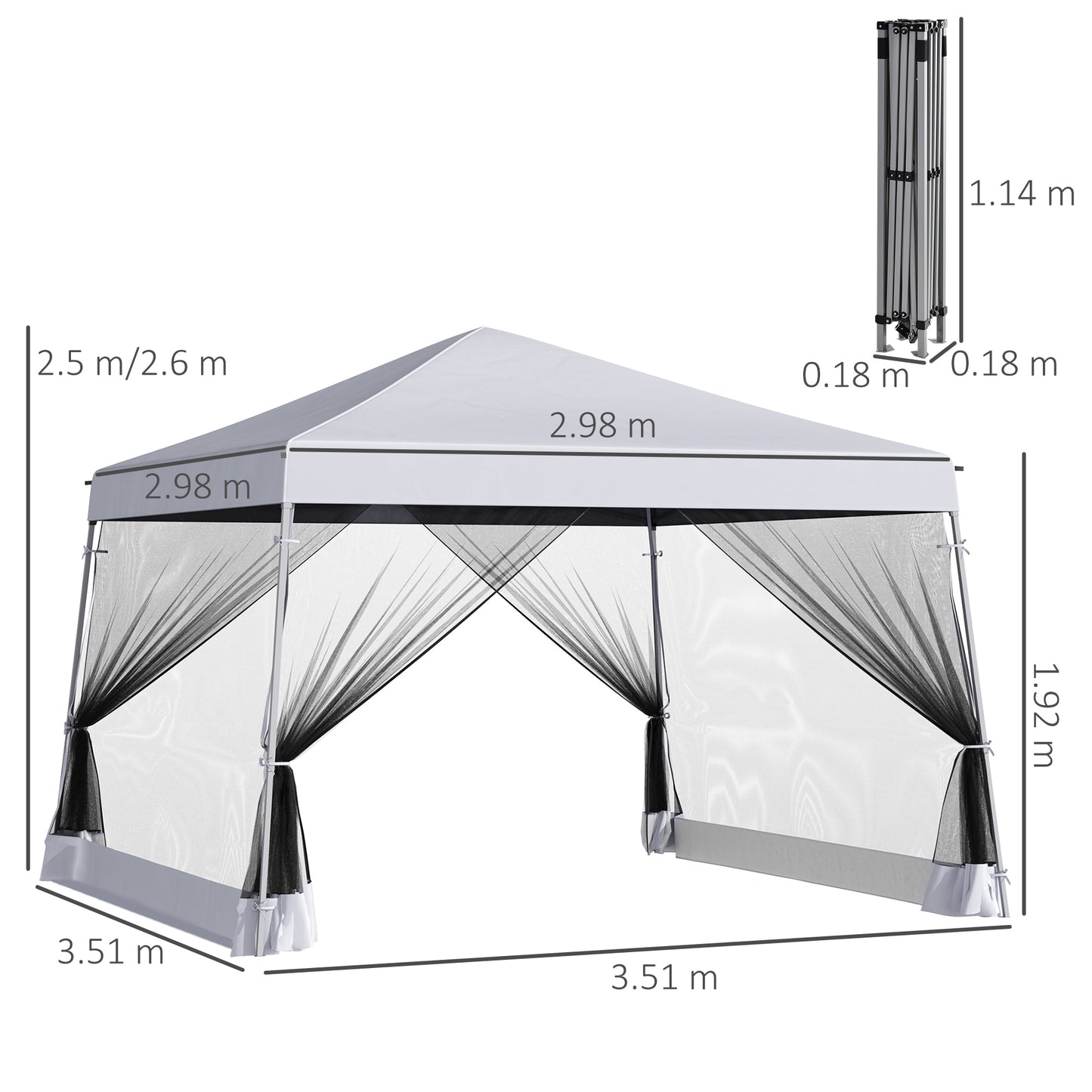 Outsunny Outdoor Garden Pop-up Gazebo Canopy Tent Sun Shade Event Shelter składany z regulowaną wysokością, siatkowe ściany boczne 3,5 m √É‚Äî 3,5 m podstawa / 3 m √É‚Äî 3 m góra, biały