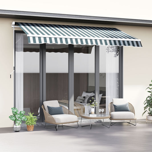 Outsunny Retractable Awning in Green and White, image 2
