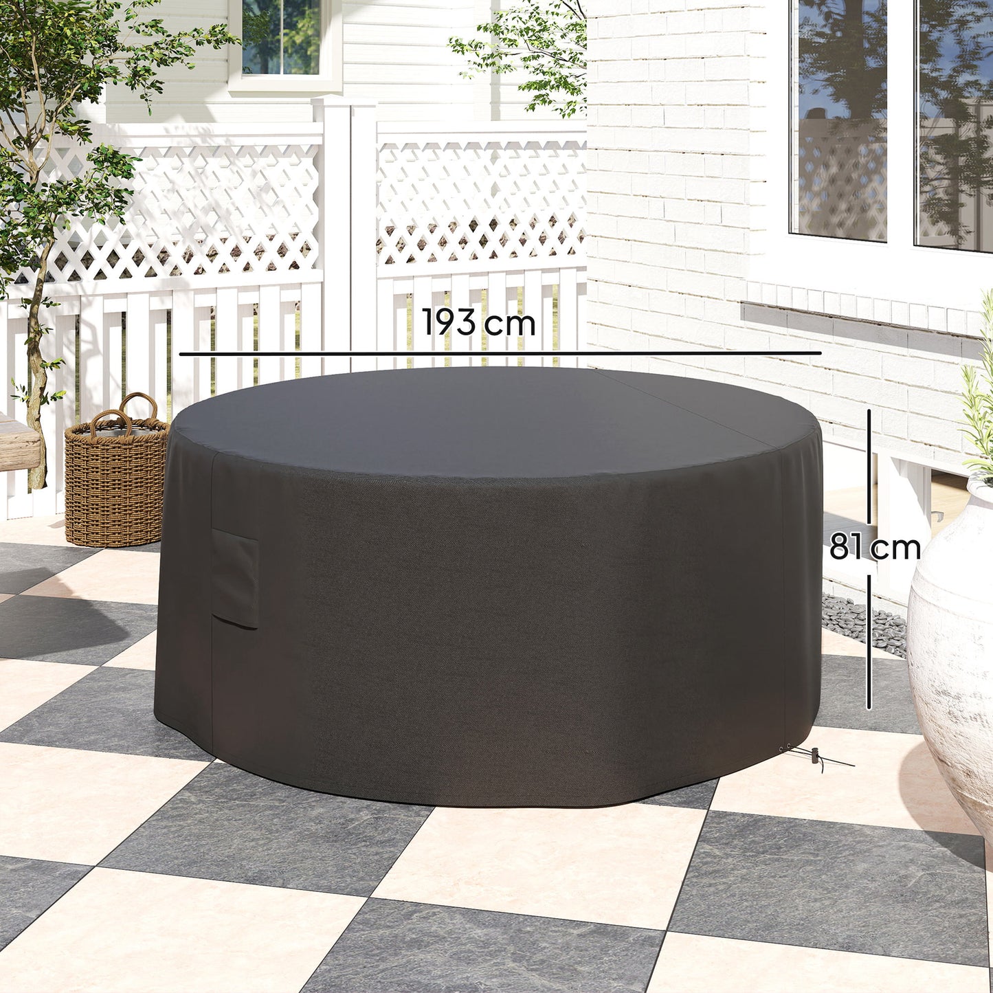 Zestaw mebli ogrodowych Outsunny Garden Patio Large Round Cover 600D Oxford Waterproof, Ф193 x 80H cm, czarny