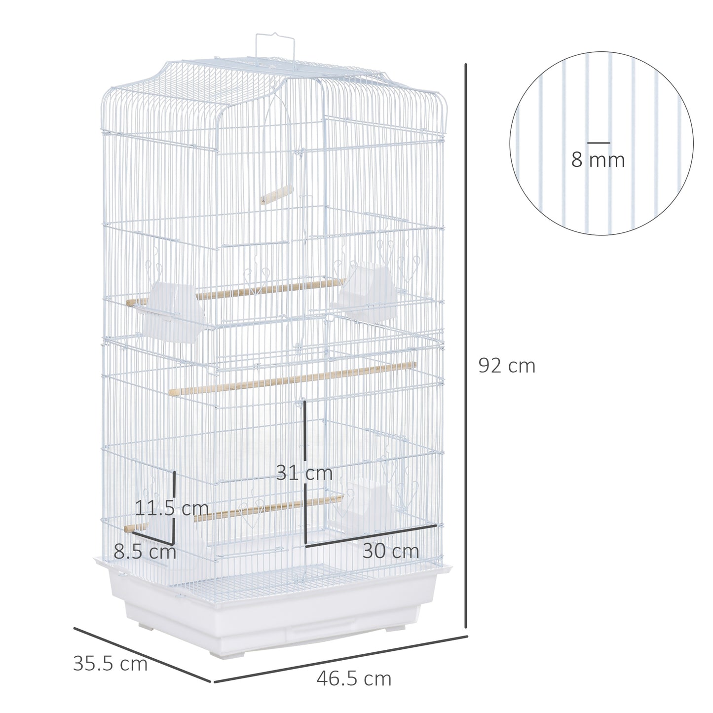 PawHut Large Metal Bird Cage with Perches, Food Bowls, Swing, for Budgies, Parakeets, White