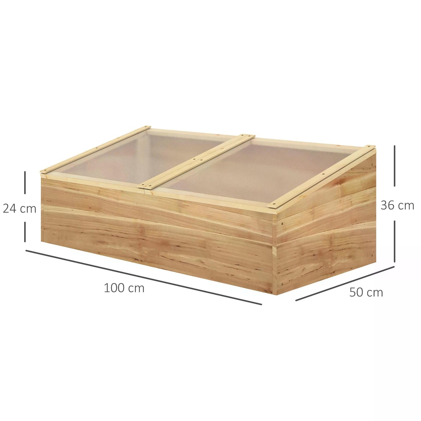 Outsunny Wooden Cold Frame Greenhouse Garden Polycarbonate Grow House with Independent Openable Top Covers for Flowers, Vegetables, Plants, 100 x 50 x 36 cm, Natural