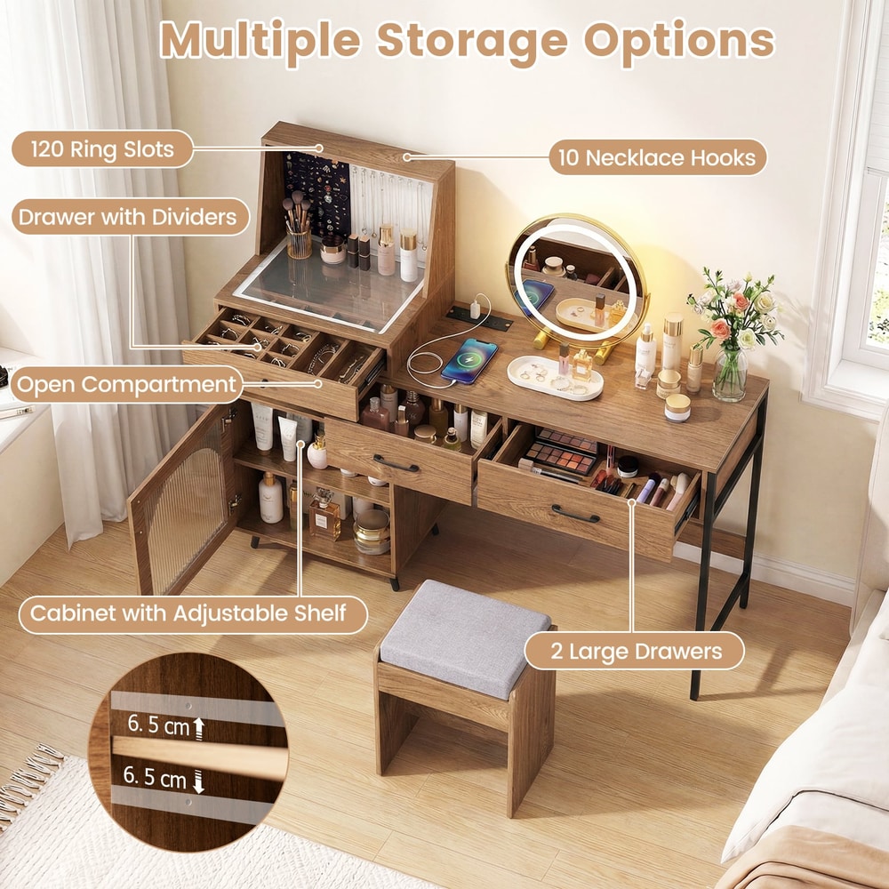 Vanity Desk with Mirror in Natural, image 7