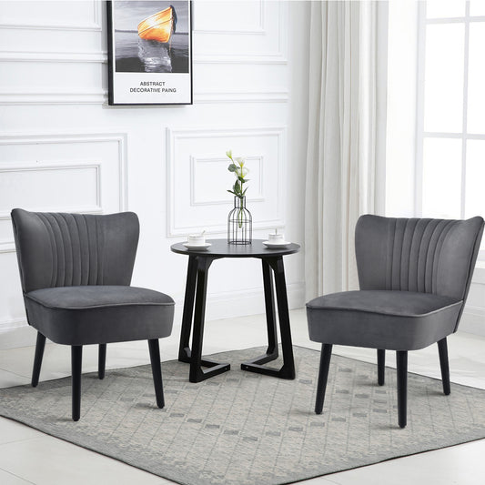 Velvet Accent Chair Set of 2 Modern Leisure Chair with Rubber Wood Legs-Grey