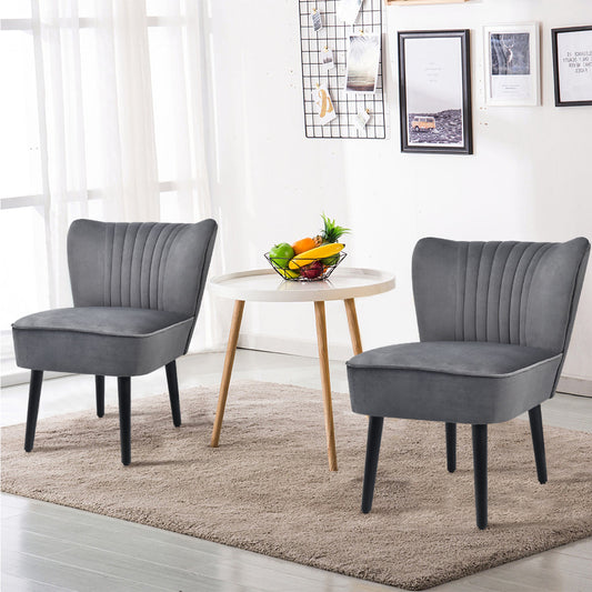 Velvet Accent Chair Set of 2 Modern Leisure Chair with Rubber Wood Legs-Grey