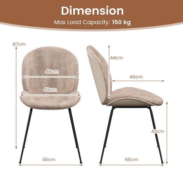 Set of 2 Armless Dining Chairs with Metal Base and Padded Seat-Coffee