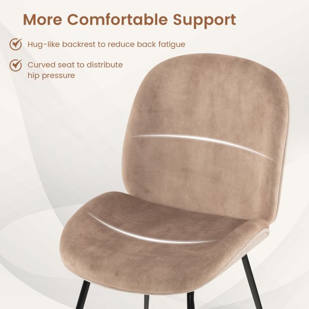 Set of 2 Armless Dining Chairs with Metal Base and Padded Seat-Coffee
