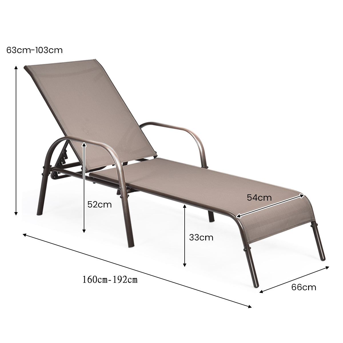 Versatile Chaise Lounge Chair with 5 Adjustable Positions Iron Construction-Brown