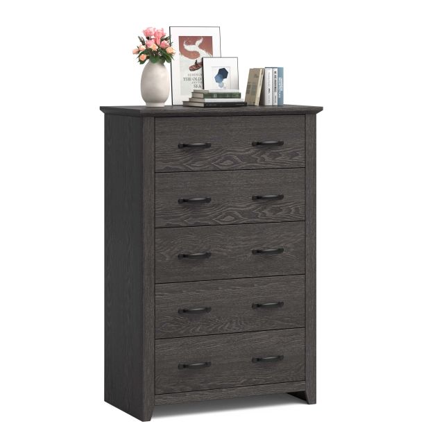 Tall Storage Dresser with 5 Pull-out Drawers for Bedroom Living Room-Gray