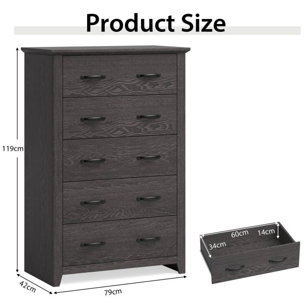 Tall Storage Dresser with 5 Pull-out Drawers for Bedroom Living Room-Gray