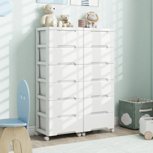 Vertical Rolling Storage Cabinet with Universal Wheels and Lockable Wheels-6 Drawers