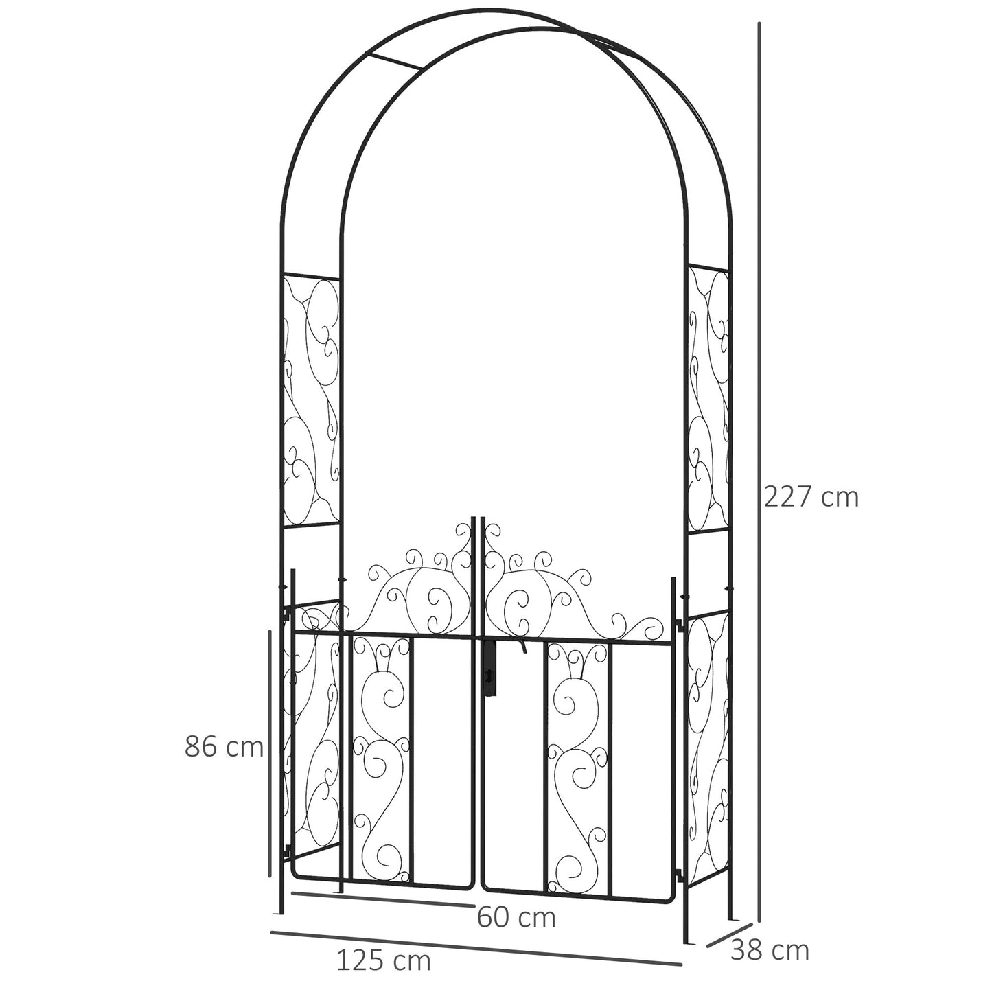 Outsunny Outdoor Garden Arch z podwójnymi bramami, metalowa altana ogrodowa na rośliny pnące, róże, winorośle, łuk ślubny na zewnątrz, 125L x 38W x 227H cm, czarny