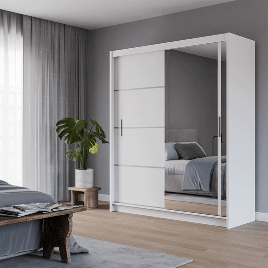 White Mirrored Sliding Door Wardrobe 180cm – MAYFAIR