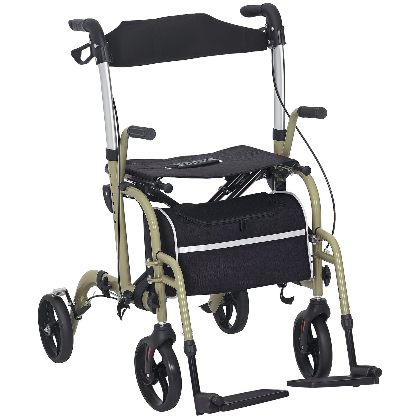 Wózek inwalidzki HOMCOM Rollator Walker z hamulcami i torbą – żółty/zielony