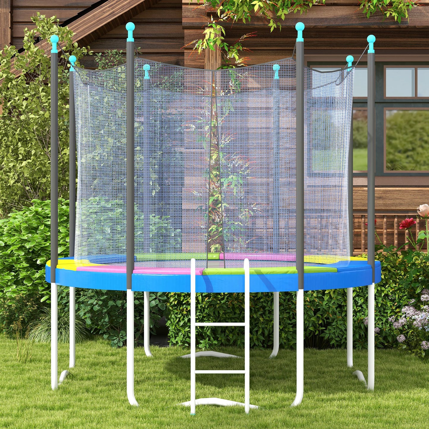 SPORTNOW 10FT Trampoline Spring Cover, Plastic Trampoline Pad Replacement with Elastic Cord, Waterproof, UV Resistant and Tear-Resistant, Multi-Colored