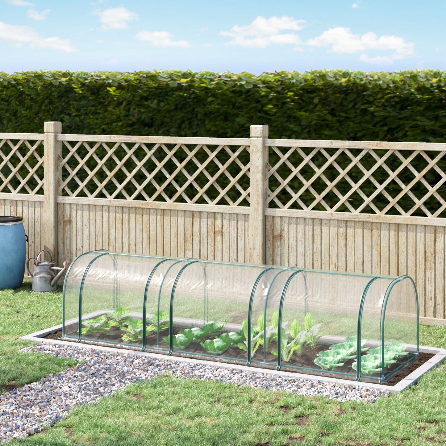 Outsunny Mini Greenhouse, mała szklarnia tunelowa z polietylenu z drzwiami na suwak, stalowa rama do ogrodu na patio, 300 x 100 x 80 cm, przezroczysta