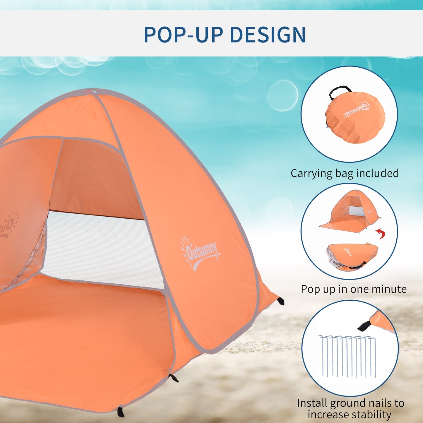 Outsunny 2-osobowy Pop Up UV Shelter Shade-Pomarańczowy