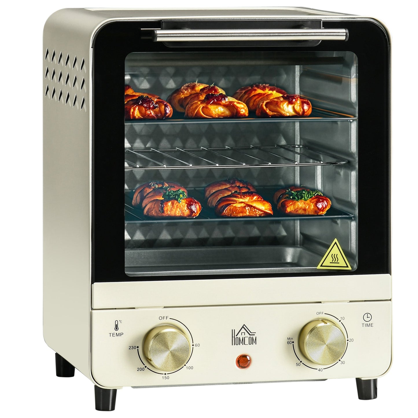 Minipiekarnik HOMCOM, 15 litrów, elektryczny piekarnik i grill z regulacją temperatury 60-230√¢‚Äû∆í, 60-minutowy timer, zawiera blachę do pieczenia, ruszt i tackę na okruchy, 1000 W, kremowo-biały