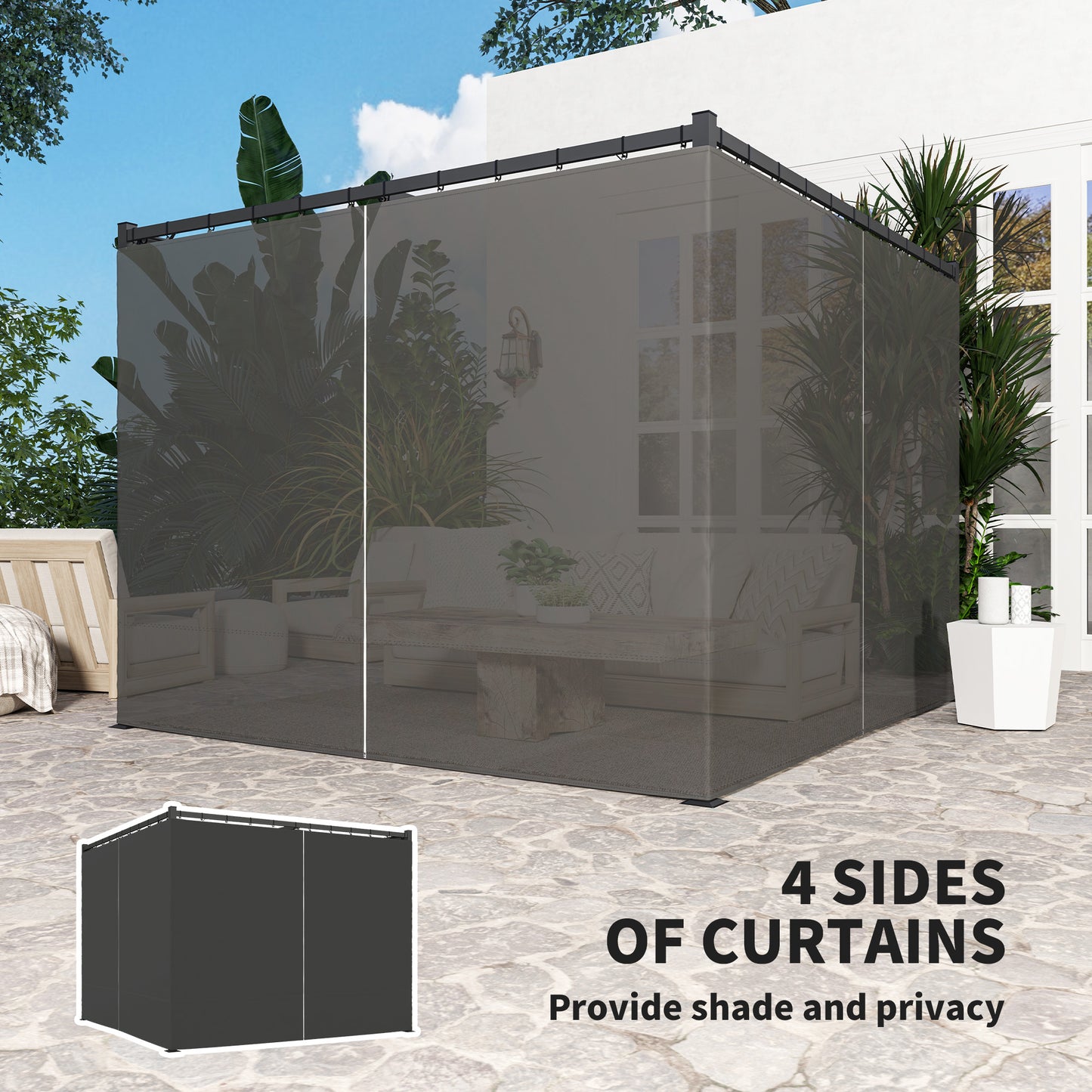 Outsunny 3 x 3(m) Rozsuwana pergola, altana ogrodowa z zasłonami, do grilla, na patio, taras, antracyt