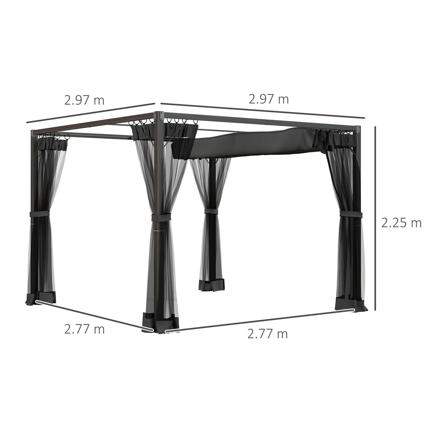 Outsunny 3 x 3m aluminiowa pergola z rozsuwanym dachem - ciemnoszary