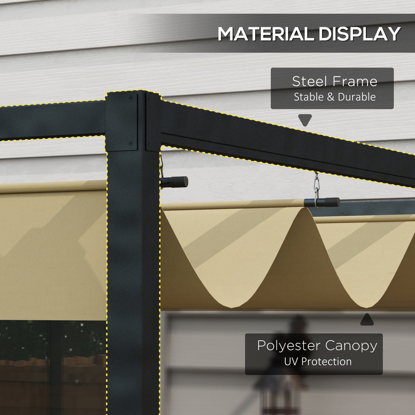 Outsunny 4 x 3(m) Metalowa pergola z rozsuwanym dachem, zadaszenie ogrodowej altany na zewnątrz, patio, khaki
