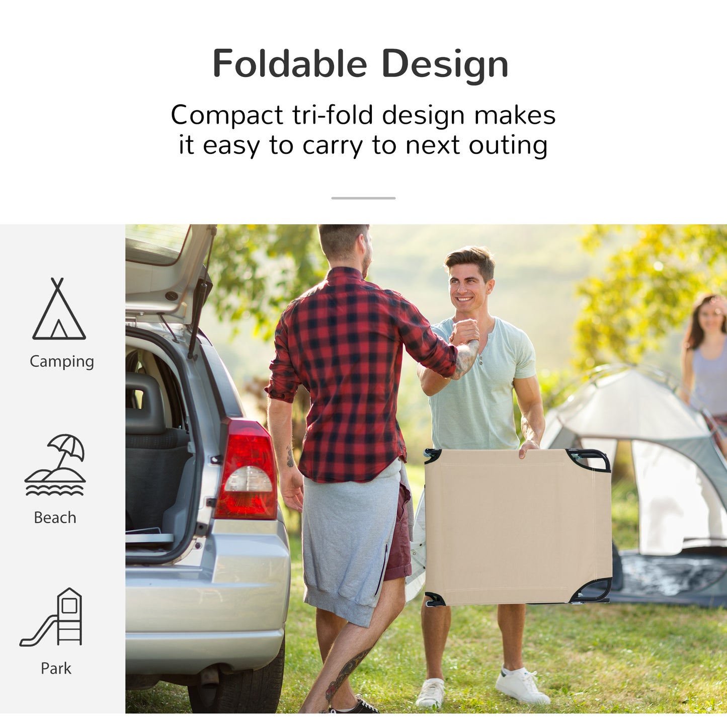 Outsunny Outdoor składany leżak słoneczny, 4-poziomowe regulowane oparcie, leżak słoneczny z poduszką i otworem do czytania, beżowy