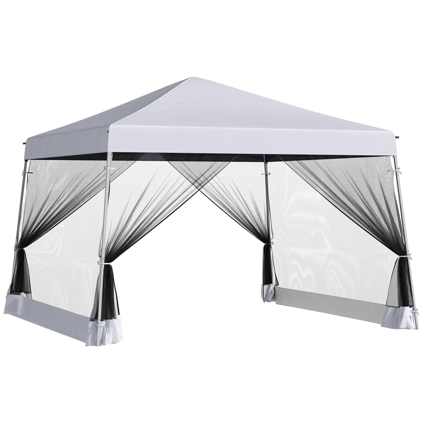 Outsunny Outdoor Garden Pop-up Gazebo Canopy Tent Sun Shade Event Shelter Folding with Adjustable Height, Mesh Screen Side Walls 3.5 M _ 3.5 M Base / 3 M _ 3 M Top, White