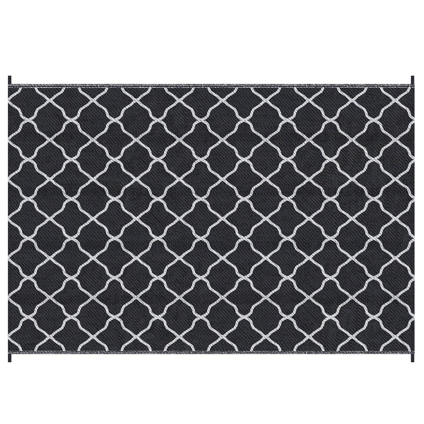 Outsunny Reversible Outdoor Rug, plastikowa mata słomiana z torbą transportową, kołki do mocowania na ziemi, do ogrodu, kempingu, pikniku, plaży, 182x274cm, czarny