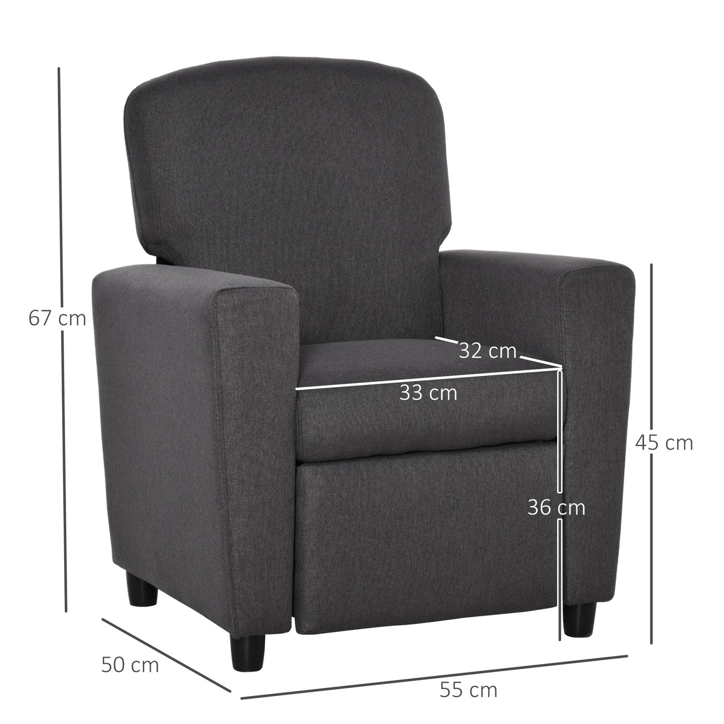 HOMCOM 2 w 1 Sofa Fotel Dziecięcy z Podnóżkiem do Dziecięcego Pokoju, Sypialni, Salonu, 55 x 50 x 67 cm, Szary