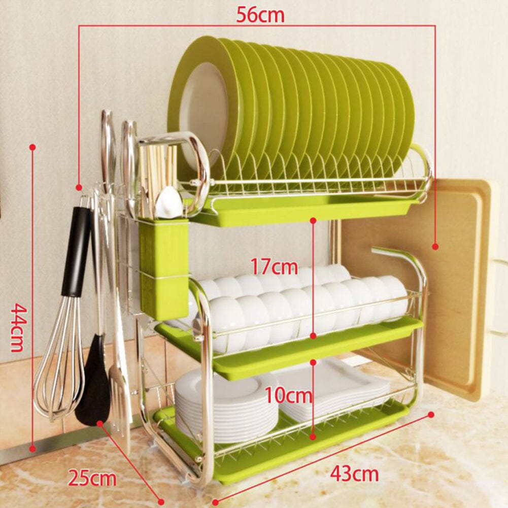 3-Tier Dish Drainer Storage Stand Bowl Plate Dryer Tray
