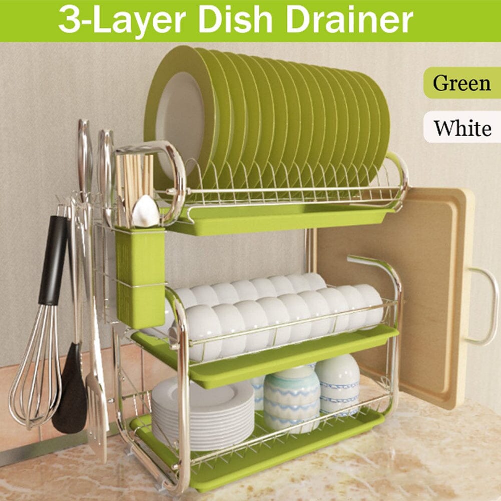 3-Tier Dish Drainer Storage Stand Bowl Plate Dryer Tray
