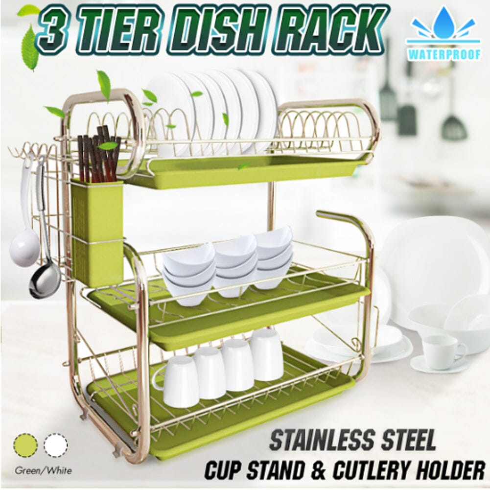 3-Tier Dish Drainer Storage Stand Bowl Plate Dryer Tray
