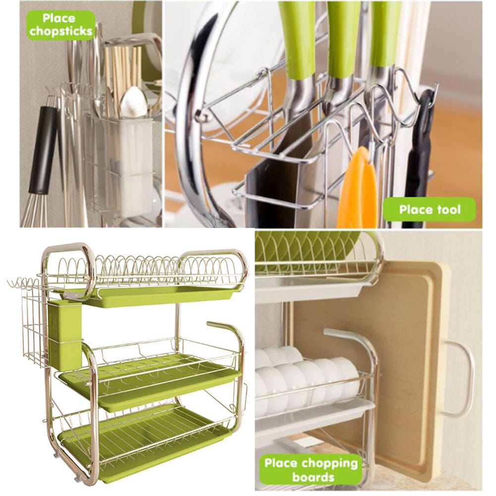 3-Tier Dish Drainer Storage Stand Bowl Plate Dryer Tray