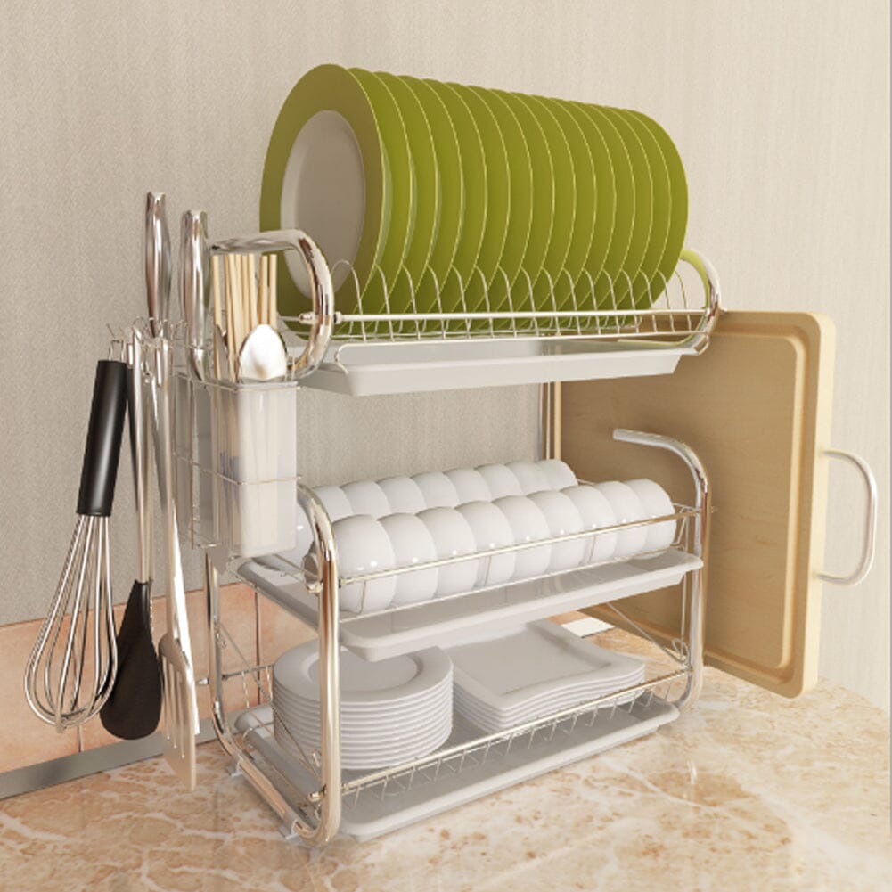 3-Tier Dish Drainer Storage Stand Bowl Plate Dryer Tray