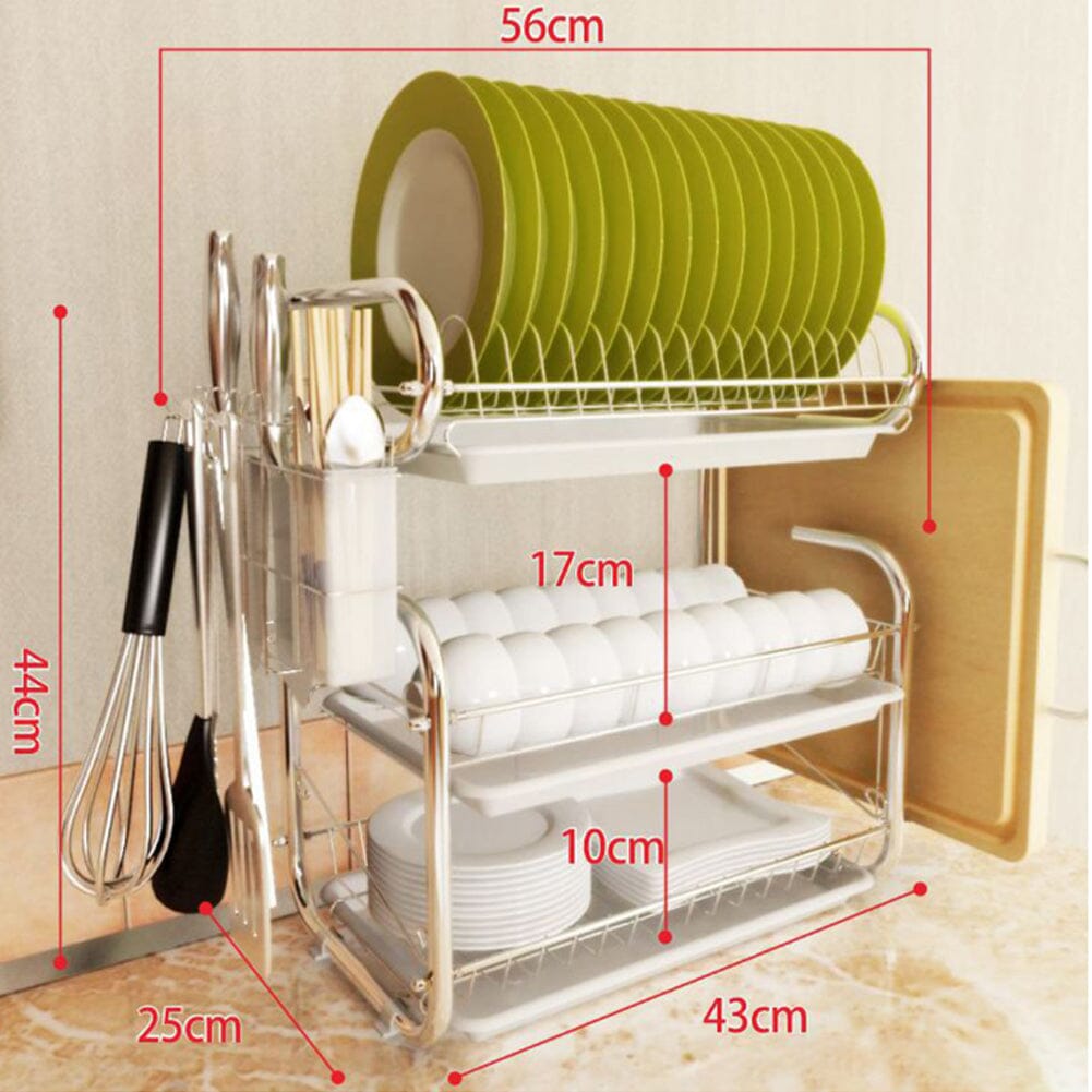 3-Tier Dish Drainer Storage Stand Bowl Plate Dryer Tray
