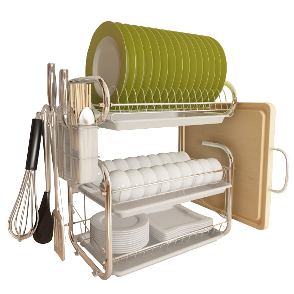 3-Tier Dish Drainer Storage Stand Bowl Plate Dryer Tray